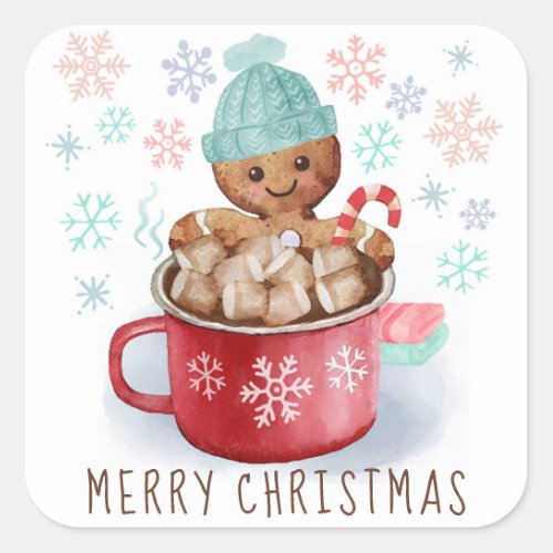 Gingerbread Cookies  Cocoa Merry Christmas  Square Sticker