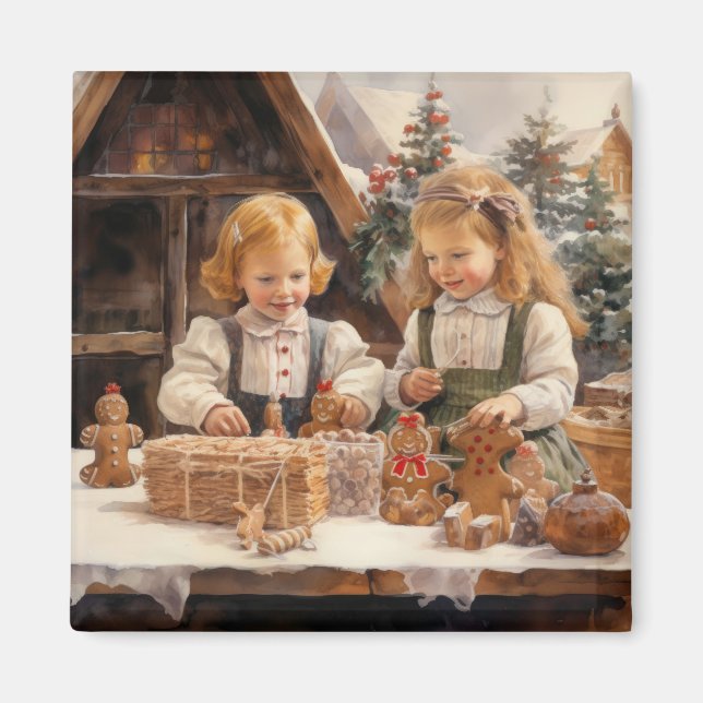 Gingerbread Cookies Country Kitchen Girls magnet  (Front)