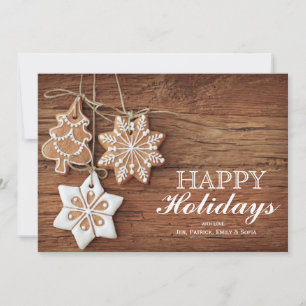 Gingerbread Cookies Hanging Over Wooden Holiday Card