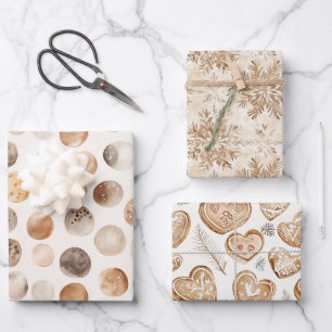 Gingerbread Cookies Hearts Snowflakes Christmas Wrapping Paper Sheets