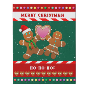 Gingerbread Cookies Holding A Heart Faux Canvas Print