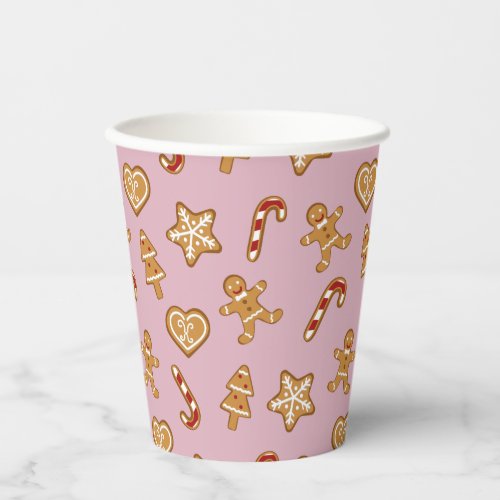 Gingerbread Cookies Holiday Christmas on Pink Paper Cups