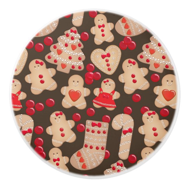 Gingerbread Cookies Holiday Cookie Christmas Ceramic Knob (Front)
