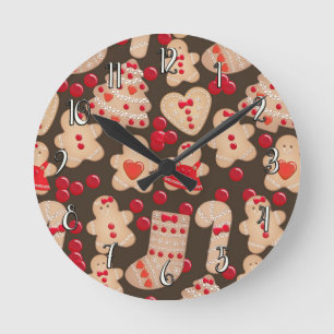 Gingerbread Cookies Holiday Cookie Christmas Round Clock