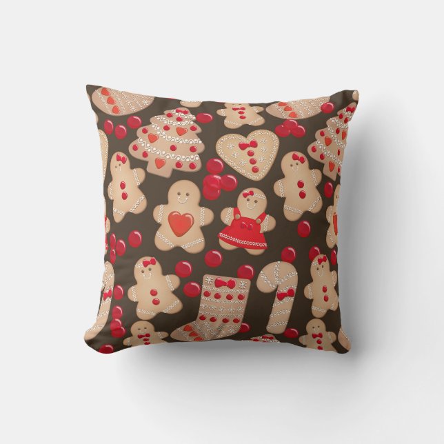 Gingerbread Cookies Holiday Cookie Christmas Throw Pillow (Front)