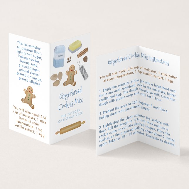Gingerbread Cookies In A Jar Mix Folded Label Business Card (Inside and Outside)