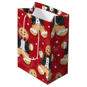 Gingerbread Cookies in Tuxedos Christmas Medium Gift Bag