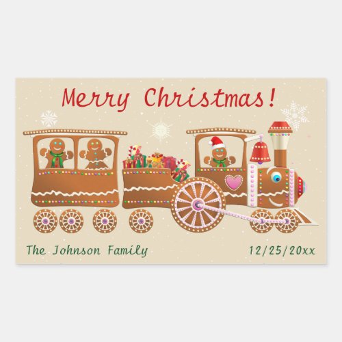 Gingerbread Cookies Merry Christmas Train Cartoon Rectangular Sticker