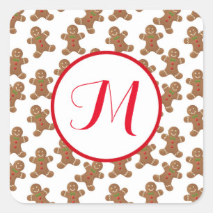 Gingerbread Cookies Monogram Square Stickers