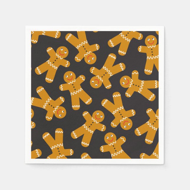 Gingerbread Cookies on black  Napkins (Front)