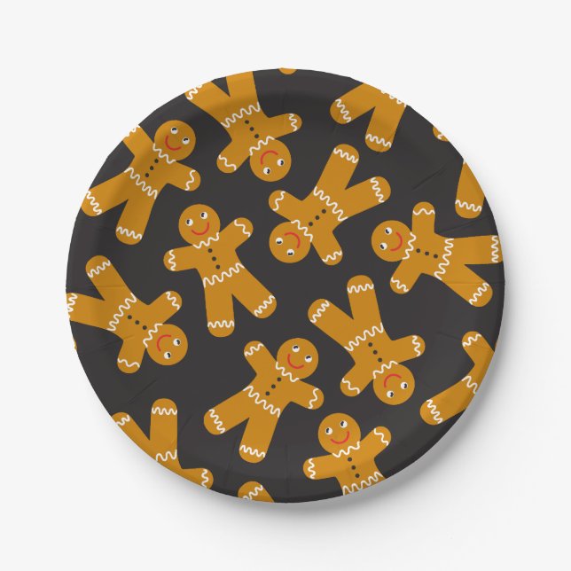 Gingerbread Cookies on black  Paper Plates (Front)