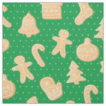 Gingerbread Cookies on Green Dots Pattern Holiday Fabric