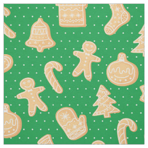 Gingerbread Cookies on Green Dots Pattern Holiday Fabric