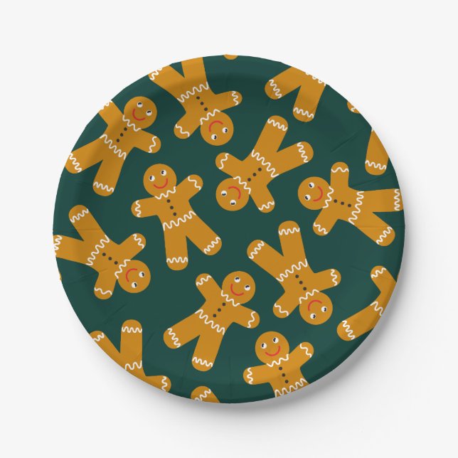 Gingerbread Cookies on green  Paper Plates (Front)