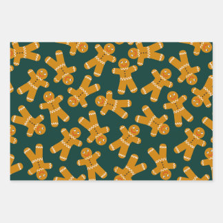 Gingerbread Cookies on Green Wrapping Paper Sheets