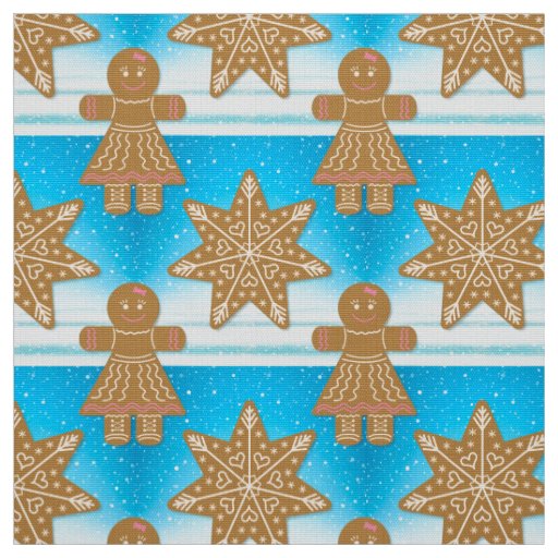 Gingerbread Cookies Pattern Whimsical Snowflakes Fabric