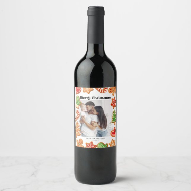 Gingerbread Cookies Photo Christmas gift Wine Label (Front)