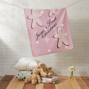 Gingerbread Cookies Pink Snowflakes Baby Blanket