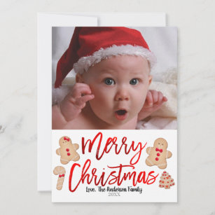 Gingerbread Cookies Red Merry Christmas Photo Holiday Card