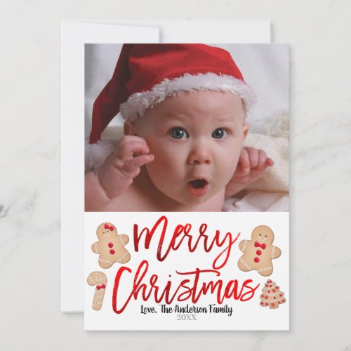 Gingerbread Cookies Red Merry Christmas Photo Holiday Card