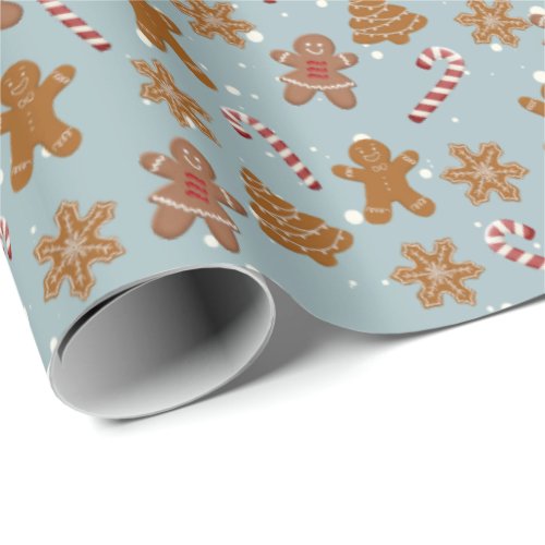 Gingerbread Cookies Snowflakes and Candy Canes Wrapping Paper