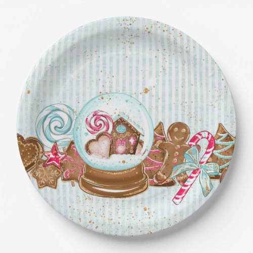 Gingerbread Cookies Snowglobe Candy Paper Plate