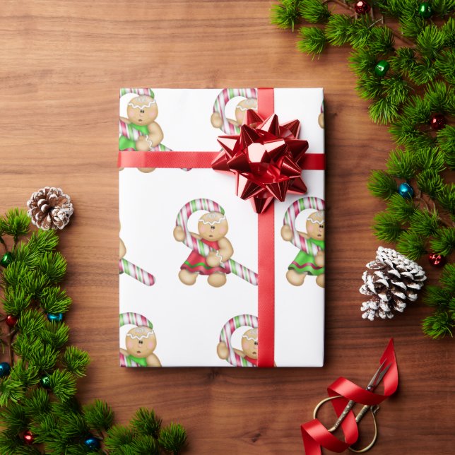 Gingerbread Cookies with Candy Cane Wrapping Paper (Holiday Gift)