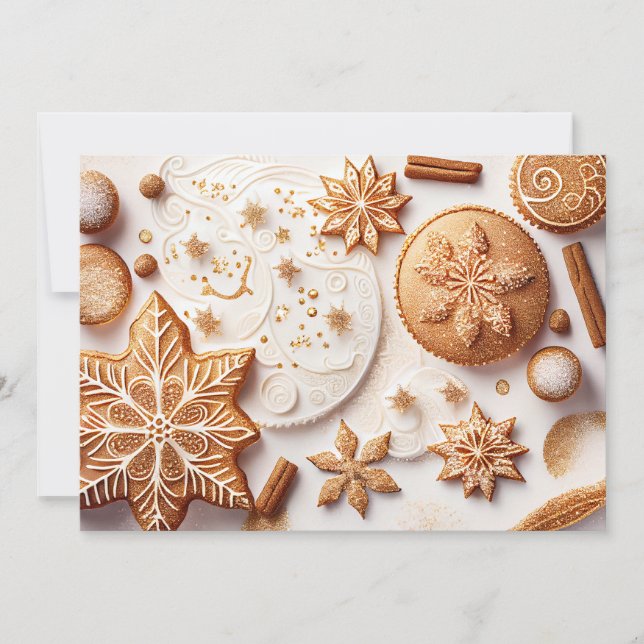 Gingerbread Cookies with Cinnamon Snowflakes Holiday Card (Front)