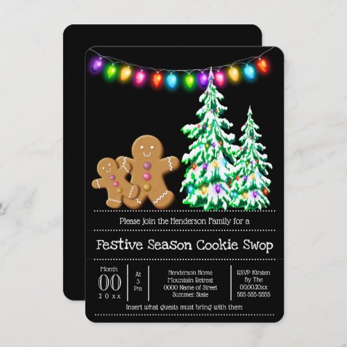 Gingerbread cookies Xmas tree lights Invitation