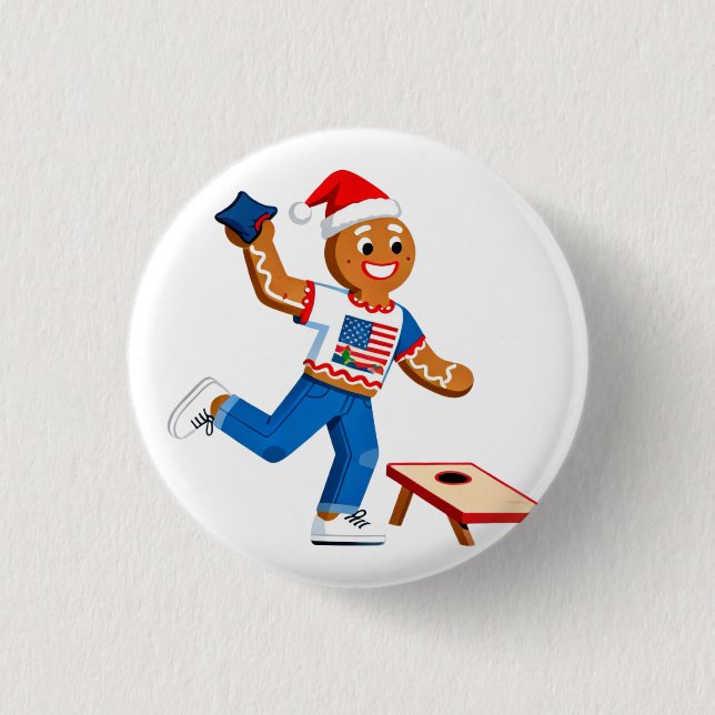 Gingerbread Cornhole Christmas 2026 Holiday Tailga Button (Front)
