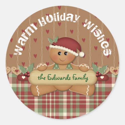 Gingerbread Country Christmas Classic Round Sticker