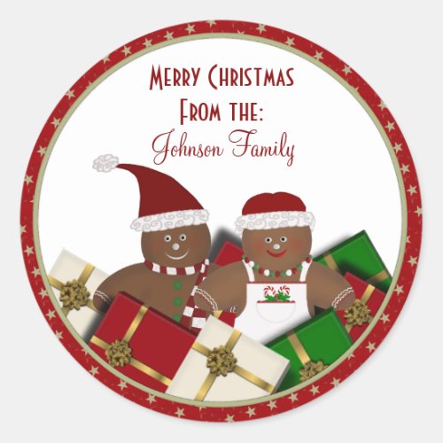 Gingerbread Couple Christmas LabelsStickers Classic Round Sticker