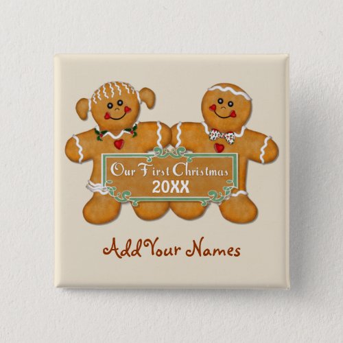 Gingerbread Couple First Christmas Pinback Button