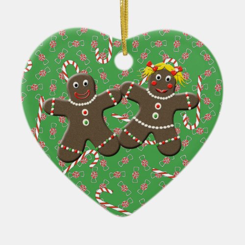 Gingerbread Couple Heart Christmas Tree Ornament