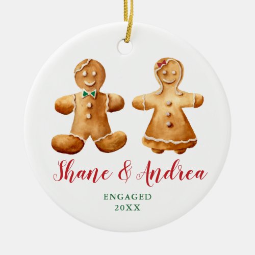 Gingerbread Couple Personalized Engagement Xmas Ceramic Ornament