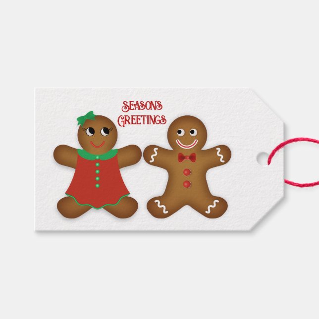Gingerbread Couple Seasons Greetings Gift Tags (Front (Horizontal))