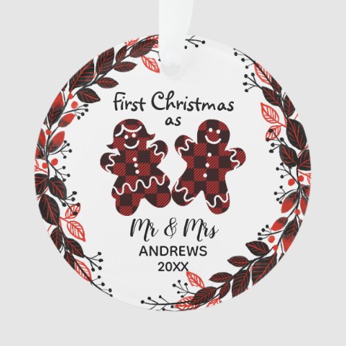 Gingerbread Couples First Christmas Buffalo Plaid Ornament
