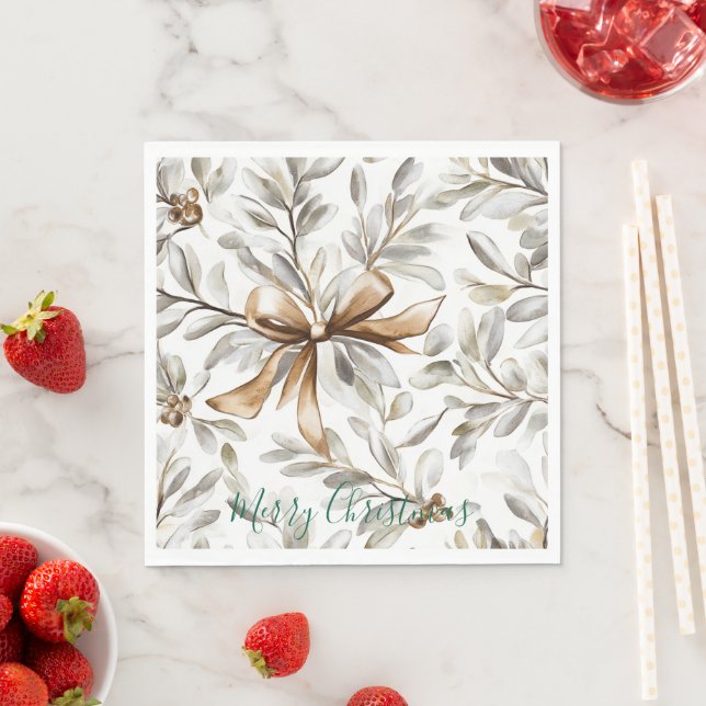 Gingerbread Cream Bow Christmas Napkins (Insitu)
