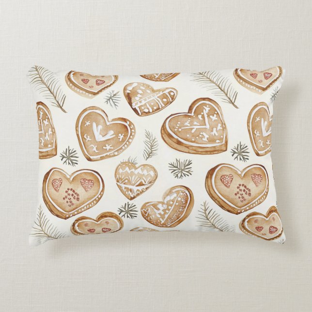 Gingerbread Cream Hearts Christmas Accent Pillow (Front)