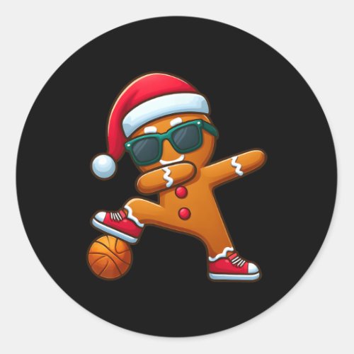 Gingerbread Dabbing Basketball Christmas Pajama Sa Classic Round Sticker