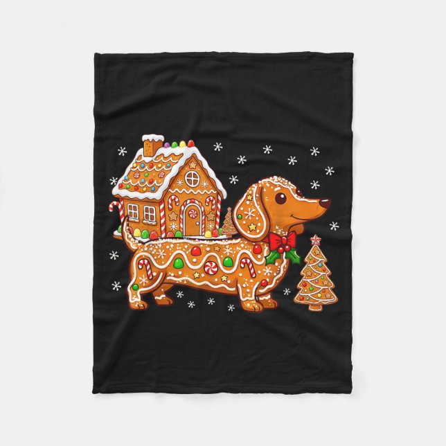 Gingerbread Dachshund Christmas Tree House Cookie  Fleece Blanket (Front)