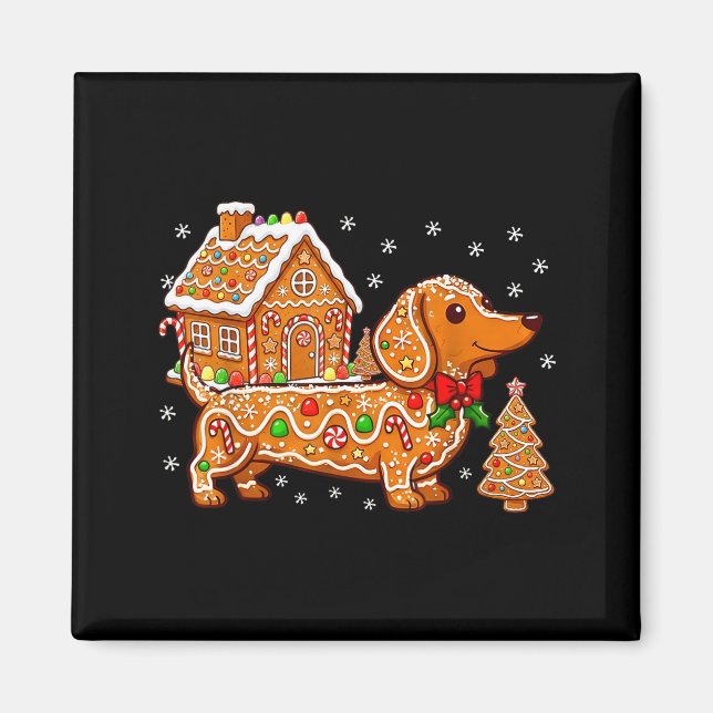 Gingerbread Dachshund Christmas Tree House Cookie  Magnet (Front)
