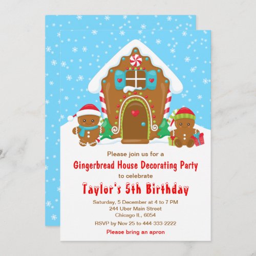Gingerbread Decorating Birthday Party Blue and Red Invitation