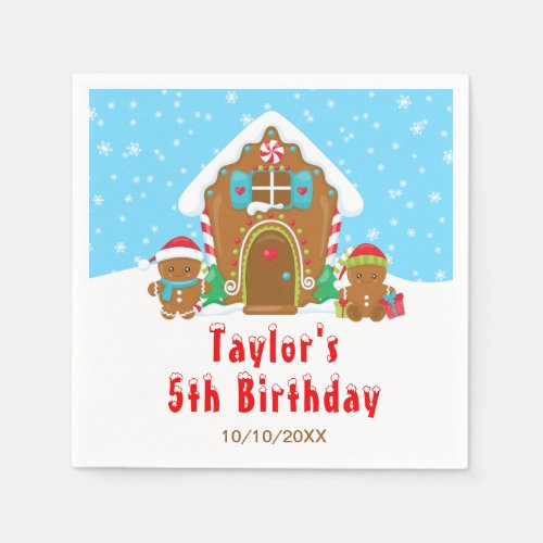 Gingerbread Decorating Birthday Party Blue and Red Napkins