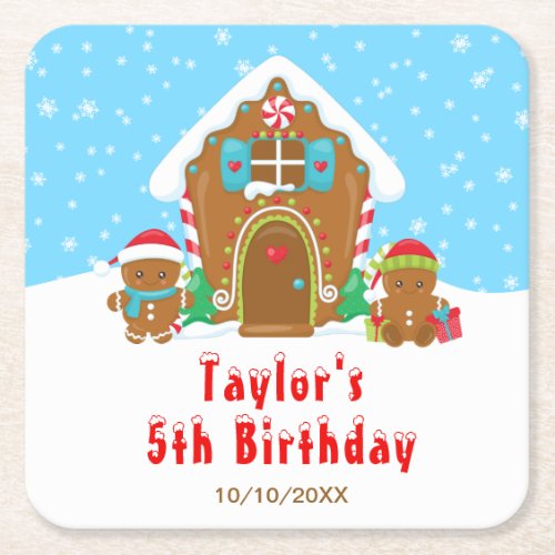 Gingerbread Decorating Birthday Party Blue and Red Square Paper Coaster