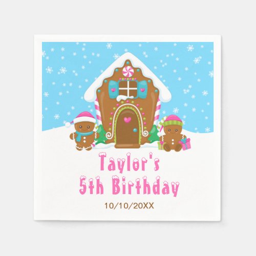 Gingerbread Decorating Birthday Party Blue Pink Napkins