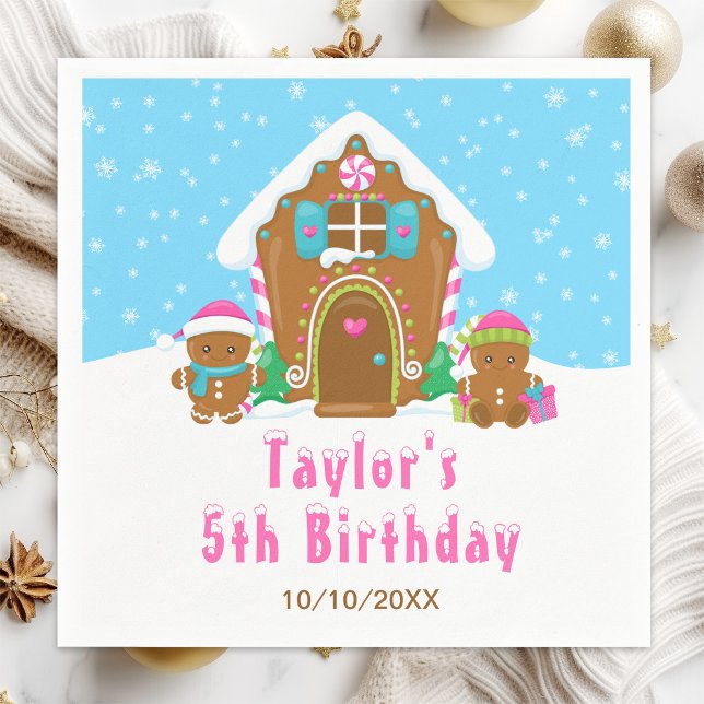 Gingerbread Decorating Birthday Party Blue Pink Napkins (Creator Uploaded)