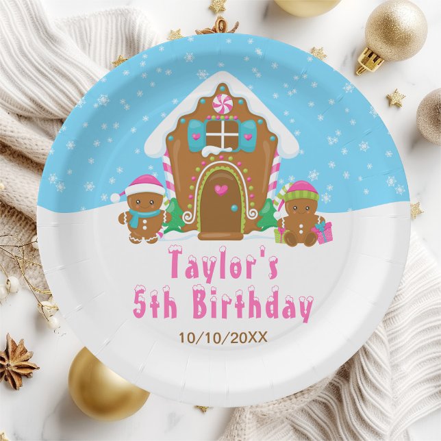 Gingerbread Decorating Birthday Party Blue Pink Paper Plates (Creator Uploaded)