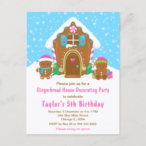 Gingerbread Decorating Birthday Party Blue Pink Postcard