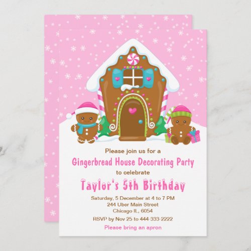 Gingerbread Decorating Birthday Party Bright Pink Invitation